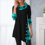 Robe irrégulière à carreaux avec revers