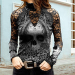 T-shirt en dentelle à imprimé tête de mort