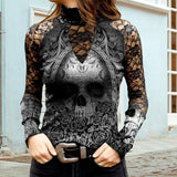 T-shirt en dentelle à imprimé tête de mort