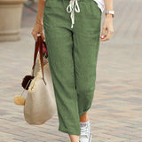 Pantalon à lacets en coton et lin