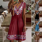 Robe Pastorale Imprimée à Col V Ondulé