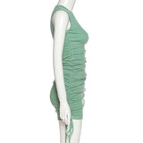 Robe Plissée Mince à Cordon de Serrage
