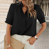 Lässiges Kurzarm-Chiffonhemd mit V-Ausschnitt