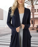 Veste Cardigan Mi-Longue Simple à Manches Longues