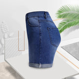 Short en jean taille haute à ourlet roulé