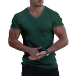 T-shirt en maille col V respirant de couleur unie