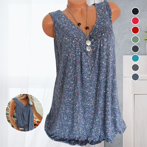 Débardeur d'été sans manches avec col en V et imprimé floral