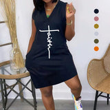 Robe Sans Manches Á Double Poche Et Imprimé Lettre