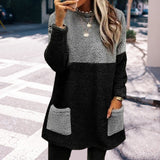 Panneaux Ronds Col Poches Manches Longues Suède Sweat-shirt