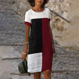 Robe color block à manches courtes et col rond