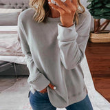 Sweat-shirt à Col Rond et Manches Longues de Couleur Unie