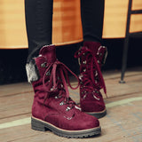 Bottes Mi-Mollet en Daim à Lacets Hiver