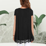 T-shirt ample à col rond et dentelle pour femme