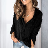 Chemise à Pois Moelleux à Revers Pour Femmes