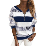 T-shirt Oversize à Manches Longues et Col en V Imprimé