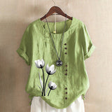 T-shirt vintage en coton et lin imprimé