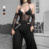 Haut à Licou En Maille Transparente à Épaules Dénudées