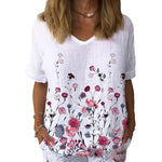 T-shirt En Coton Et Lin à Manches Courtes Et Col Rond à Fleurs Daisy
