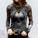 T-shirt en dentelle à imprimé tête de mort