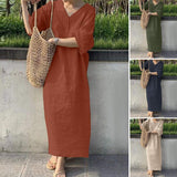 Robe d'été col V en lin et coton