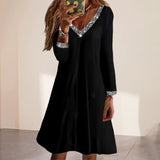 Robe unie à manches longues et décolleté en V