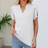 T-shirt col V avec manches fleurs en dentelle