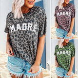 T-shirt tendance col rond imprimé léopard