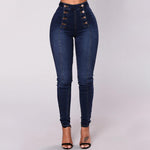 Jean skinny taille haute à double boutonnage