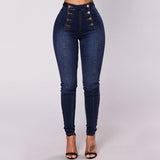 Jean skinny taille haute à double boutonnage