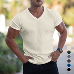 T-shirt en maille col V respirant de couleur unie