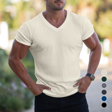 T-shirt en maille col V respirant de couleur unie