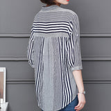 Chemisier à rayures et col montant à manches 3/4