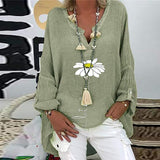 Chemise col V en coton et lin à imprimé papillons