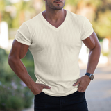 T-shirt en maille col V respirant de couleur unie