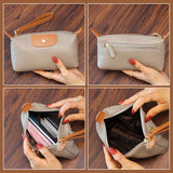 Pochette en cuir légère avec grand espace et fermeture éclair au poignet