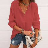 Chemise Décontractée En Coton Et Lin Rayé Á Col En V