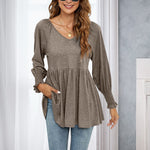 T-shirt bouffant à manches longues et encolure en V
