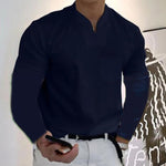T-shirt business de couleur unie avec col en V et manches longues
