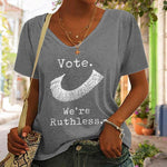 T-shirt Décontracté Á encolure En V Et Lettres Imprimées