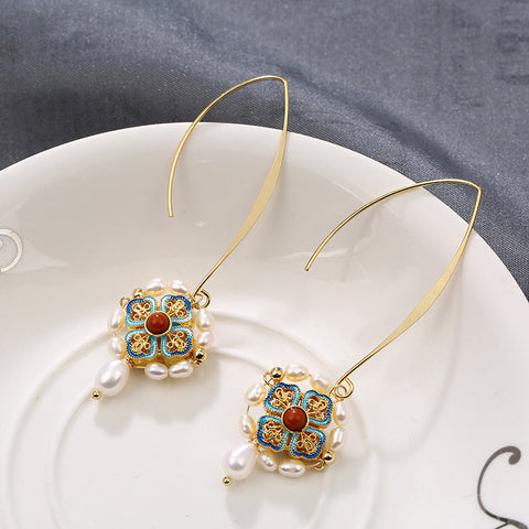 Boucles d'oreilles perle double émail