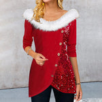 Top de Noël à Paillettes et Col Fourrure