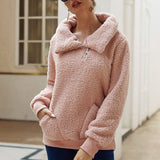 Pull à Revers Asymétrique en Molleton d'Agneau Pull Épaissi de Couleur Unie