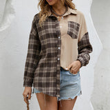 Chemise ample décontractée à carreaux asymétriques pour femmes