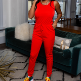 Combinaison décontractée sans manches avec cordon de serrage et col en U