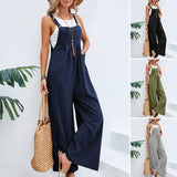 Pantalon décontracté à bretelles de couleur unie