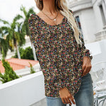 Chemise Á Manches Longues Bouffantes Imprimée