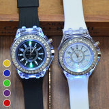 Montre à quartz lumineuse sertie de diamants
