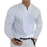 T-shirt business de couleur unie avec col en V et manches longues