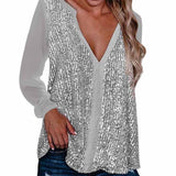 Chemisier manches longues col V à sequins