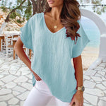 Chemise col V en coton et lin